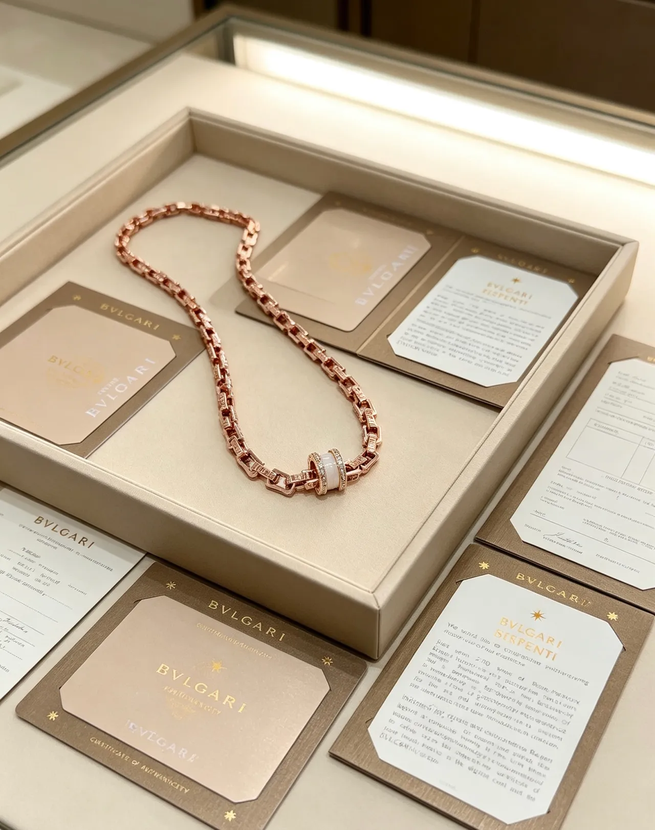 Bvlgari Serpenti Infinito Collier en Or Rose Céramique Blanche et Diamant 9