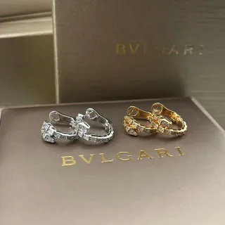 Bvlgari Serpenti चाँदी सोना विभाजित जोड़ने योग्य हूप पवेज सेट आयताकार कटा पत्थर कान की मणि