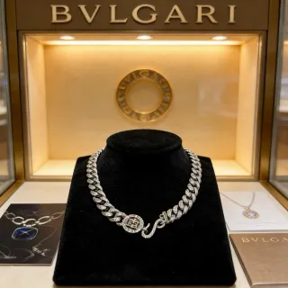 Bvlgari রূপা সোনা Pavé-ডায়মন্ড কার্ব চেইন জ্যামিতিক গ্রিসিয়ান-কী ক্লাস্প নেকলেস