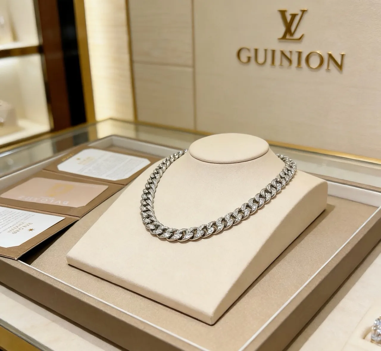 Bvlgari Prata Dourado Pavé-Diamante Corrente Curb Corrente Fecho Chave Grega Geométrica Colar 5