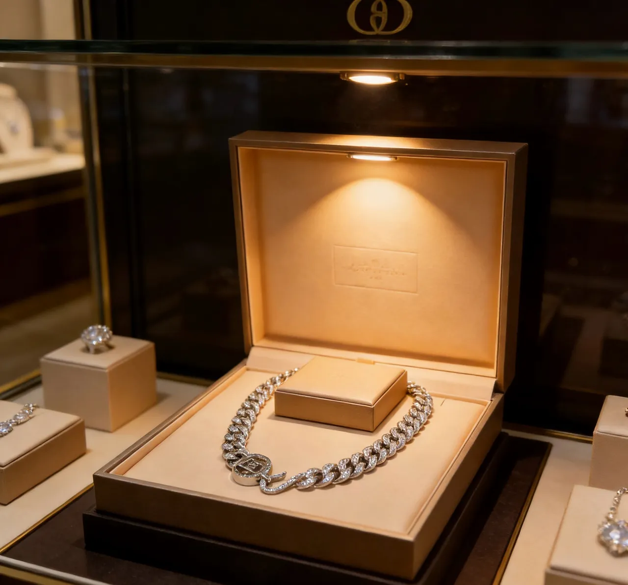 Bvlgari Prata Dourado Pavé-Diamante Corrente Curb Corrente Fecho Chave Grega Geométrica Colar 7