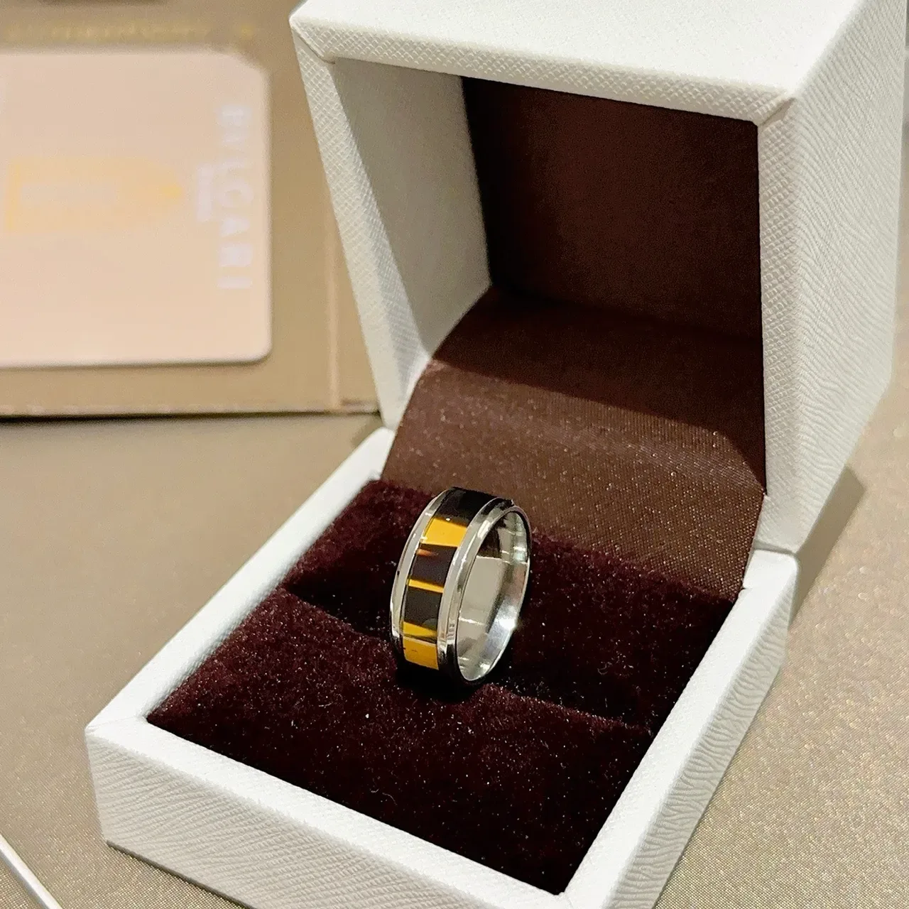 Bvlgari Bague en métal de deux tons argent et or avec bande large 4