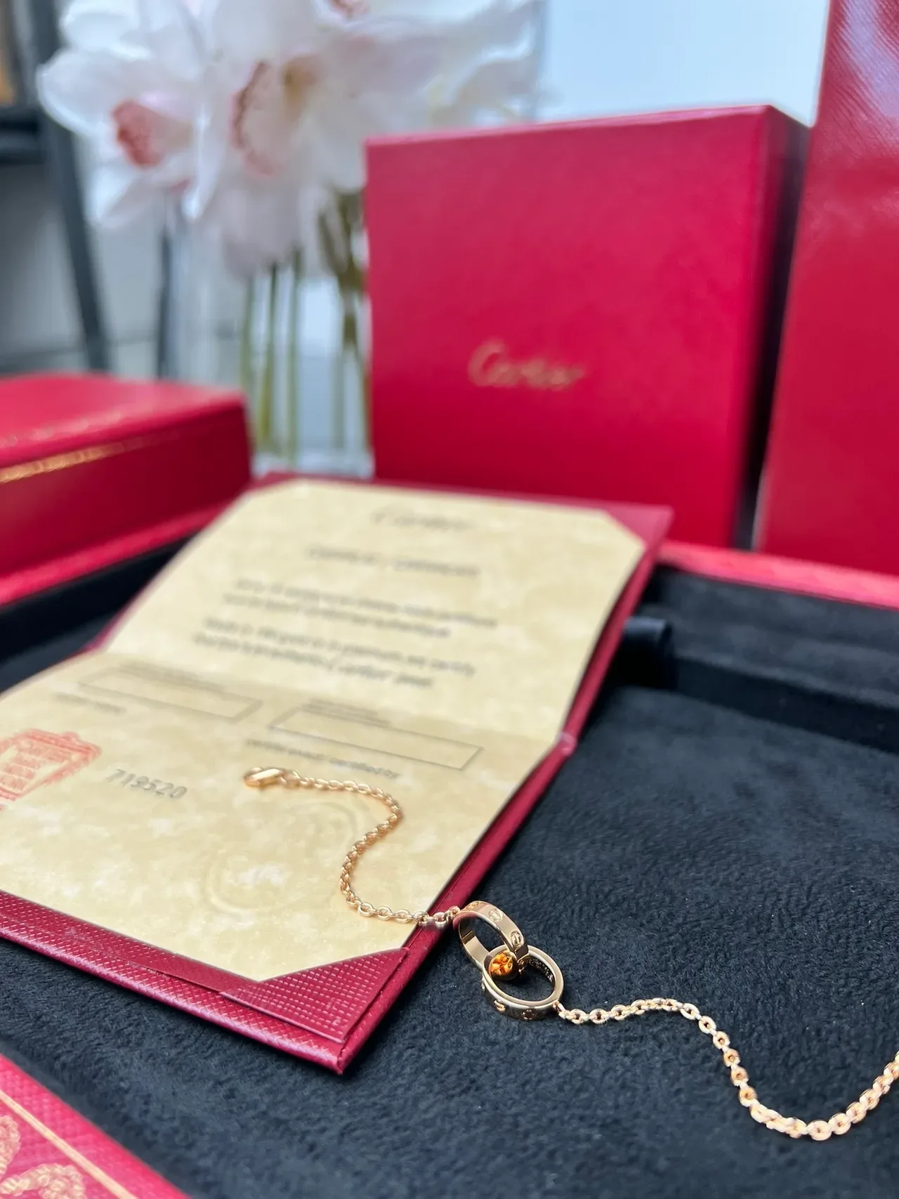 Bracelet Cartier Chaîne Or Rouge Fine Motif Circulaire Central 5