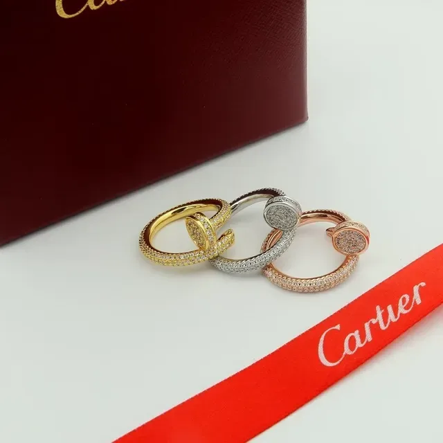 Cartier Bague Or Blanc Pavé-Set Interlocking Double Band 7