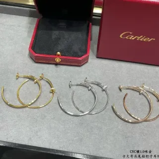Cartier Juste un Clou Gold Silver Hoop Screw-Back Closure Earrings