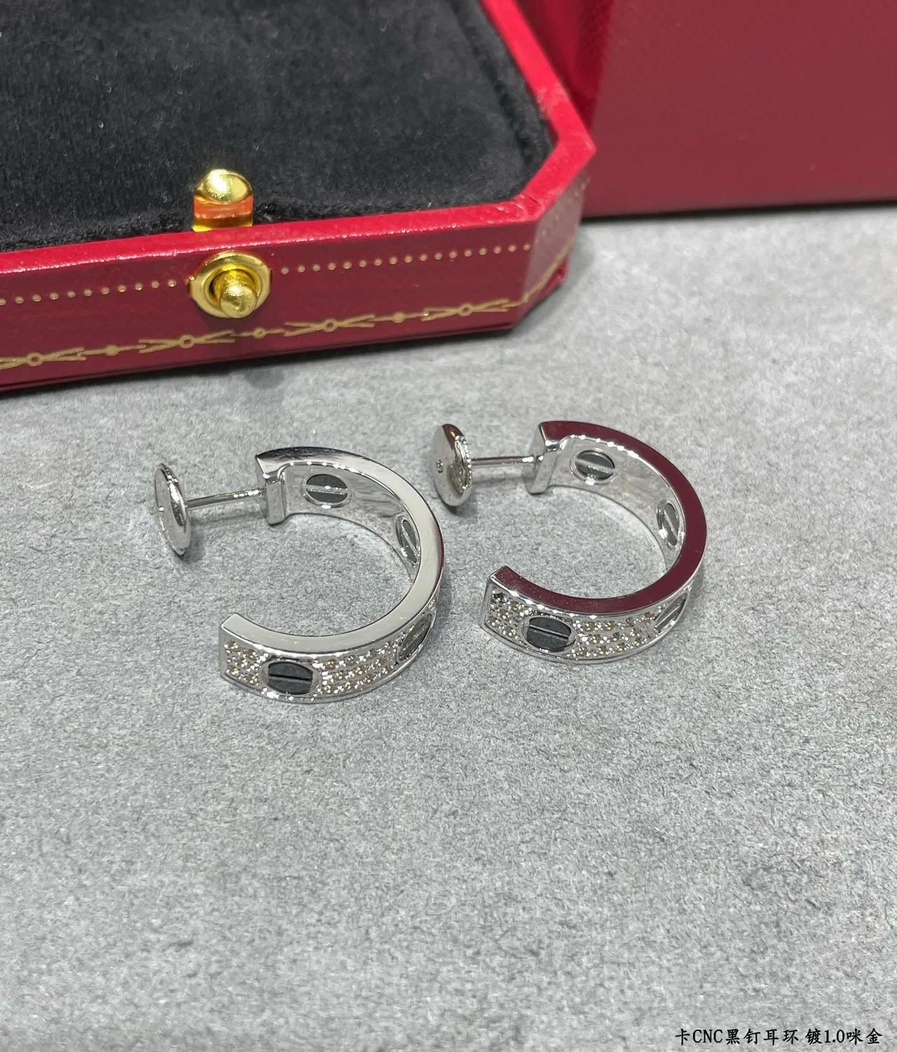 Cartier Juste un Clou Silver Black Hoop Pavé-Set brincos 3