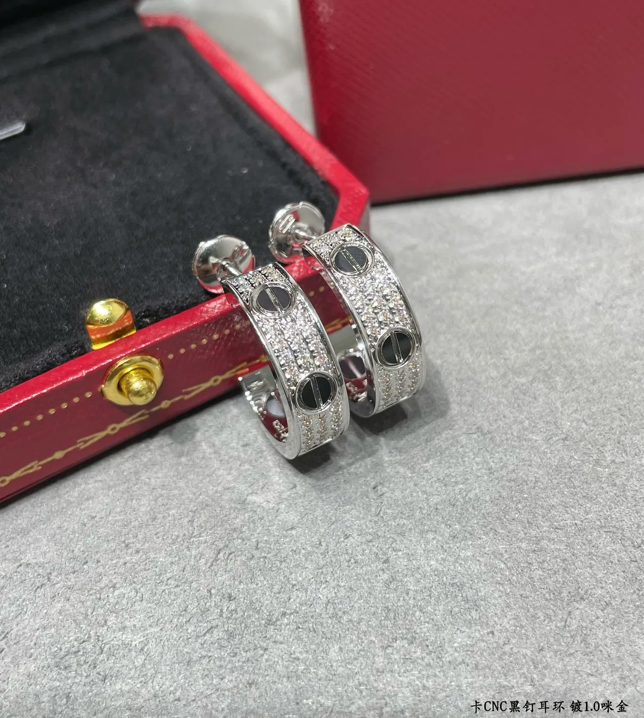 Cartier Juste un Clou Silver Black Hoop Pavé-Set brincos 4