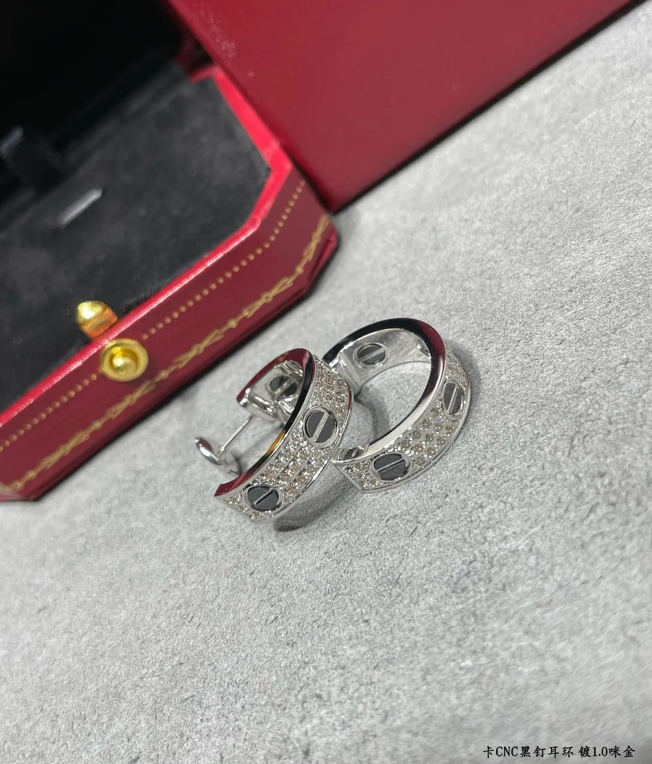 Cartier Juste un Clou Silver Black Hoop Pavé-Set brincos 6