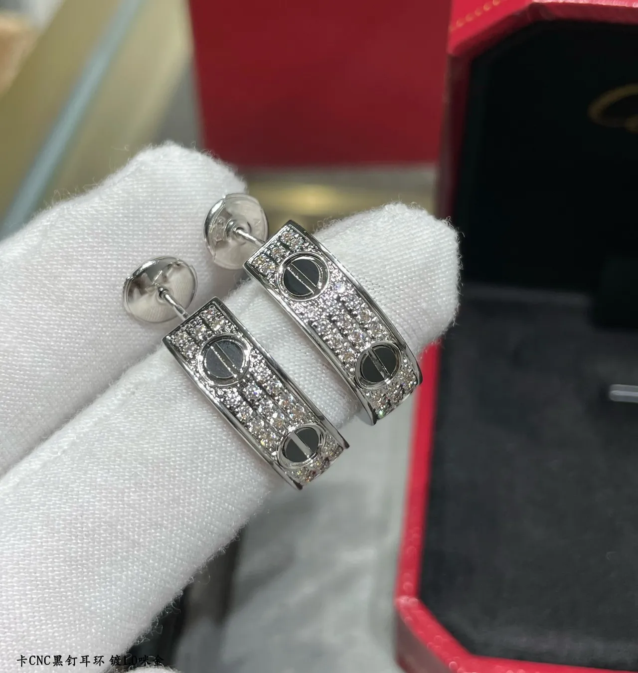 Cartier Juste un Clou Silver Black Hoop Pavé-Set brincos 7