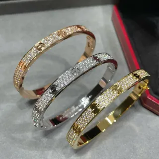 Cartier Love Bracelet Pavé-Set Screw Motif Rigid Bangle Bracelets