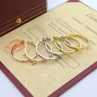 Cartier Love Gold Silver Hoop Silhouette Screw-Motif Detailing Earrings