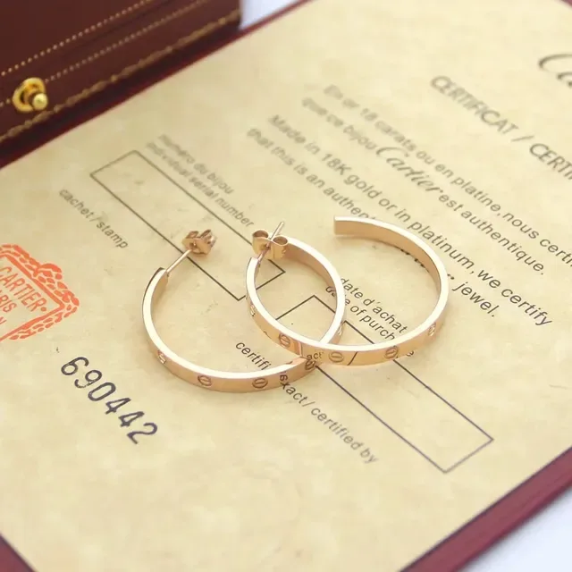 Cartier Love 金银 圈形 螺丝图案细节 耳环 5