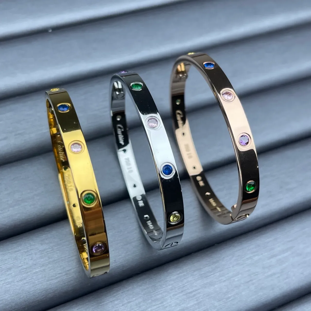 Cartier Love Multicolor Gemstone Hinged Bangle Bracelets 1