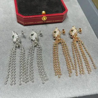 Cartier Panthère de Cartier Panther Head Pavé Crystal and Emerald Eye Tassel Earrings
