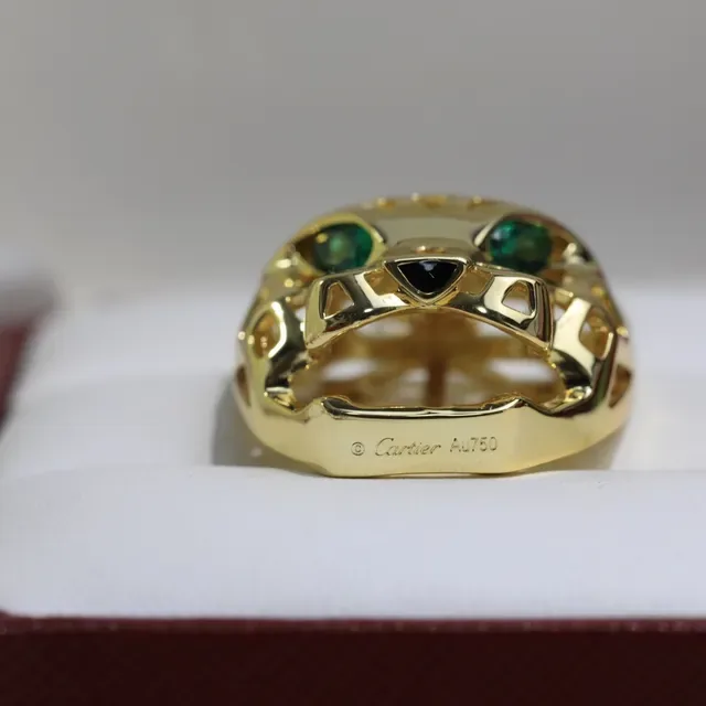 Cartier Panthère Gold Green Panther Head Pendant Openwork Metal Necklace 2