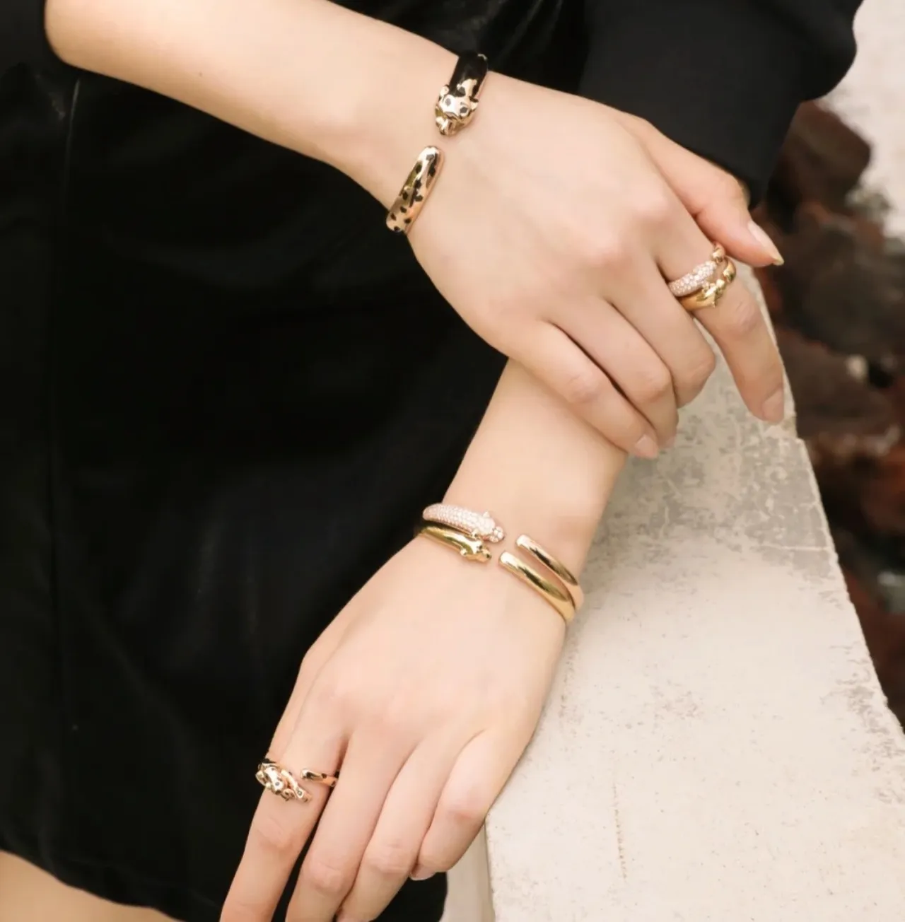 Cartier Panthère Ouro Prata pulseira aberta Panther-Head Terminals pulseira 3
