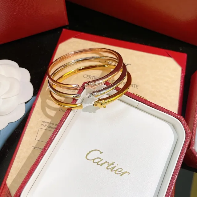 Cartier Panthère Ouro Prata pulseira aberta Panther-Head Terminals pulseira 4