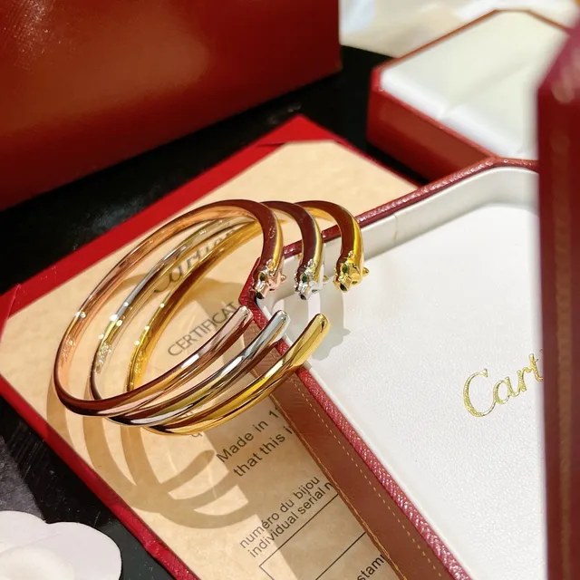 Cartier Panthère Ouro Prata pulseira aberta Panther-Head Terminals pulseira 8