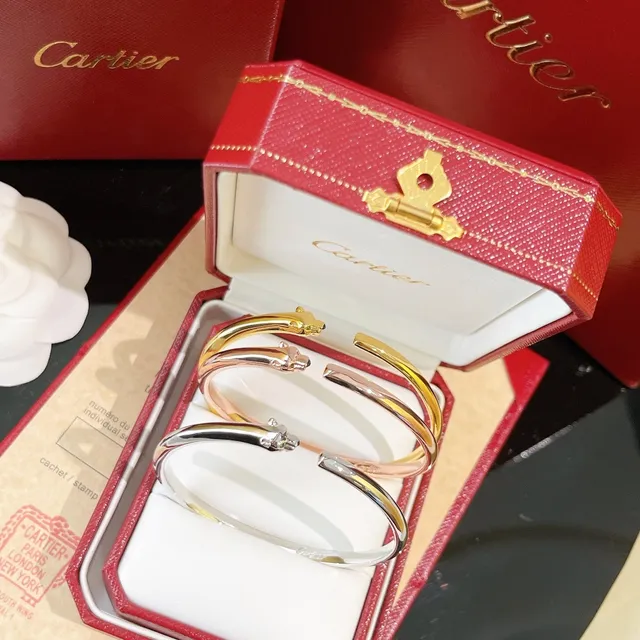Cartier Panthère Ouro Prata pulseira aberta Panther-Head Terminals pulseira 9