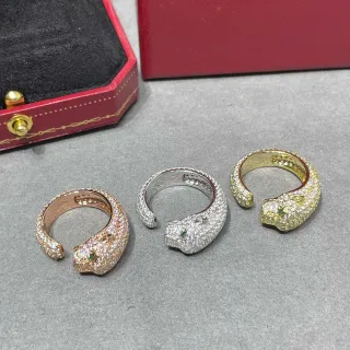 Cartier Panthère Pavé Cabeza de pantera Anillo de banda abierta