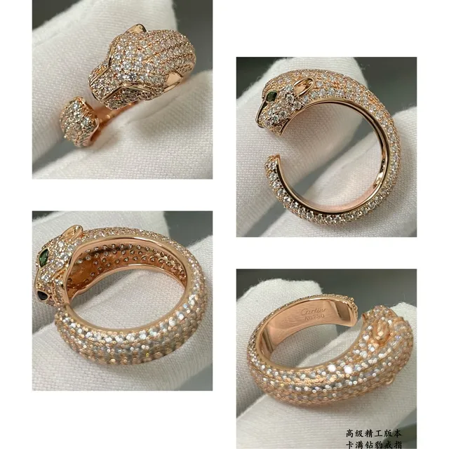 Cartier Panthère Pavé Cabeça de pantera Anel de banda aberta 2