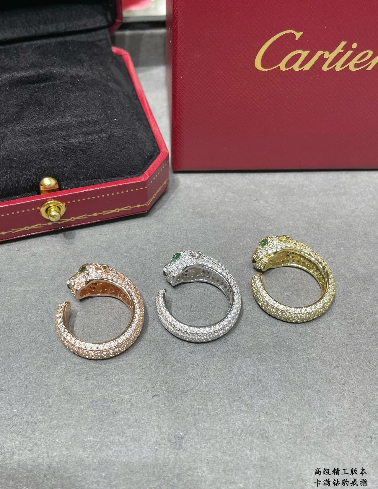 Cartier Panthère Pavé Cabeça de pantera Anel de banda aberta 4