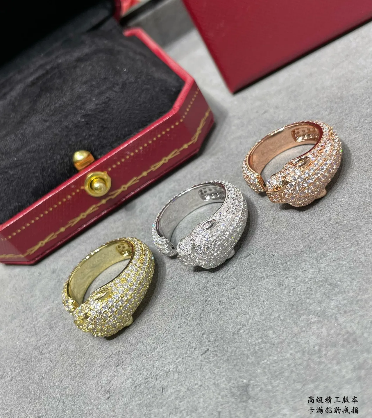 Cartier Panthère Pavé Cabeça de pantera Anel de banda aberta 8