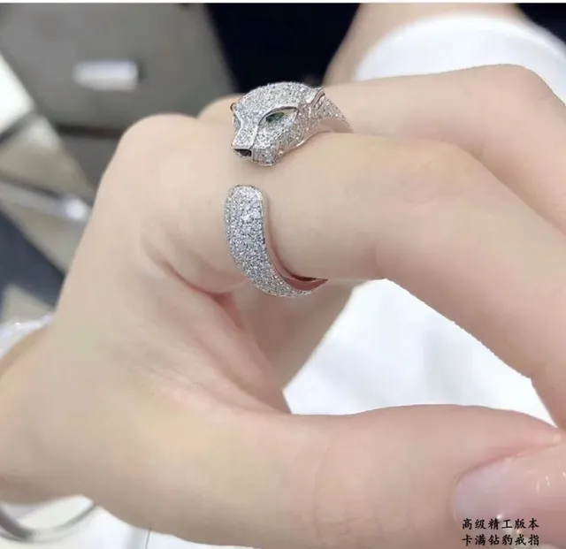 Cartier Panthère Pavé Cabeça de pantera Anel de banda aberta 9