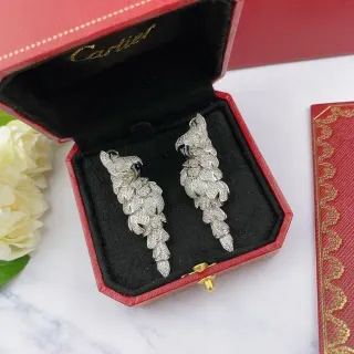 Cartier Silver Black Pavé-Set Leaf Motif Onyx Eye Detail Earrings