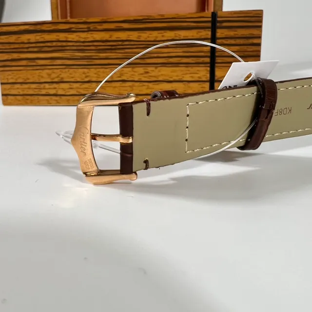 Cartier Tank Louis Rectangular Gold-Tone White Dial Brown Leather Mechanical Watch 2