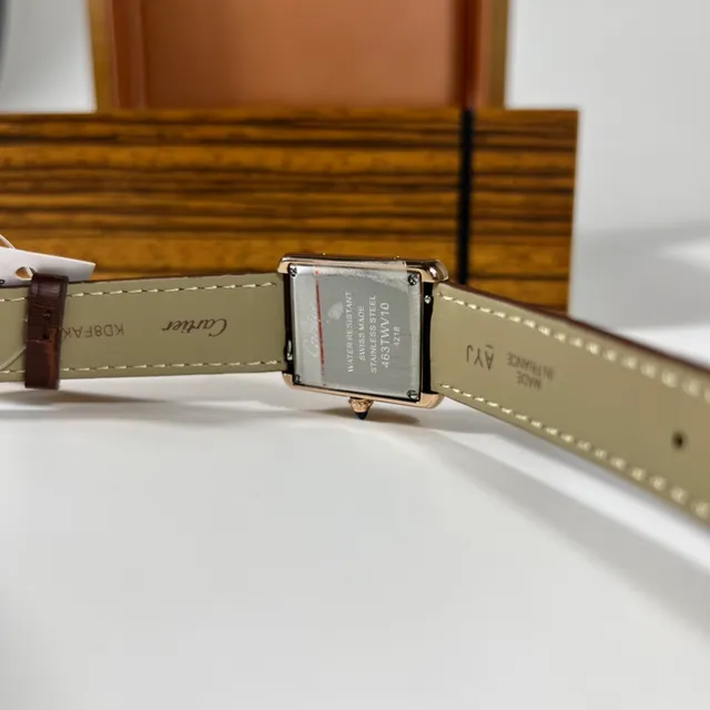 Cartier Tank Louis Rectangular Gold-Tone White Dial Brown Leather Mechanical Watch 4
