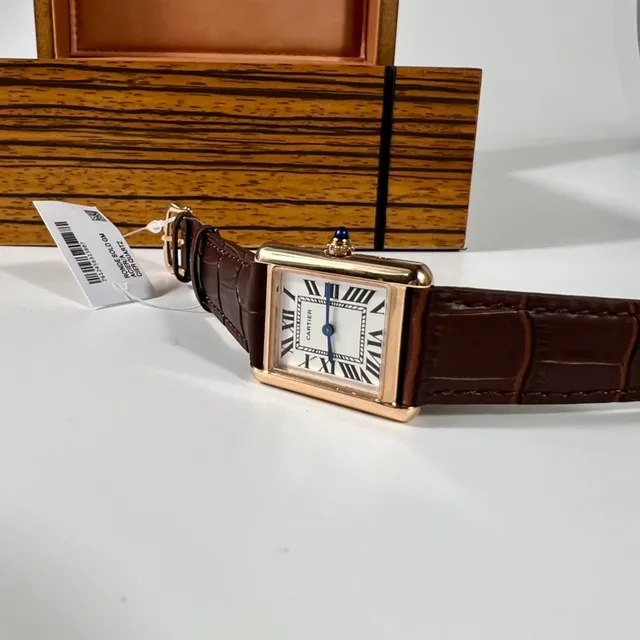 Cartier Tank Louis Rectangular Gold-Tone White Dial Brown Leather Mechanical Watch 5