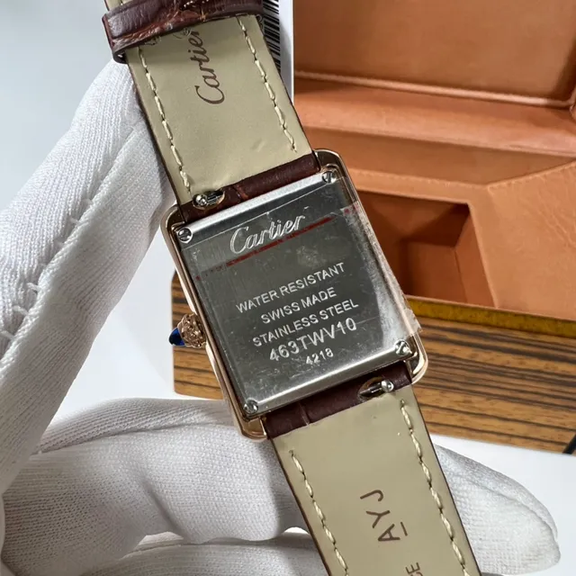 Cartier Tank Louis Rectangular Gold-Tone White Dial Brown Leather Mechanical Watch 7
