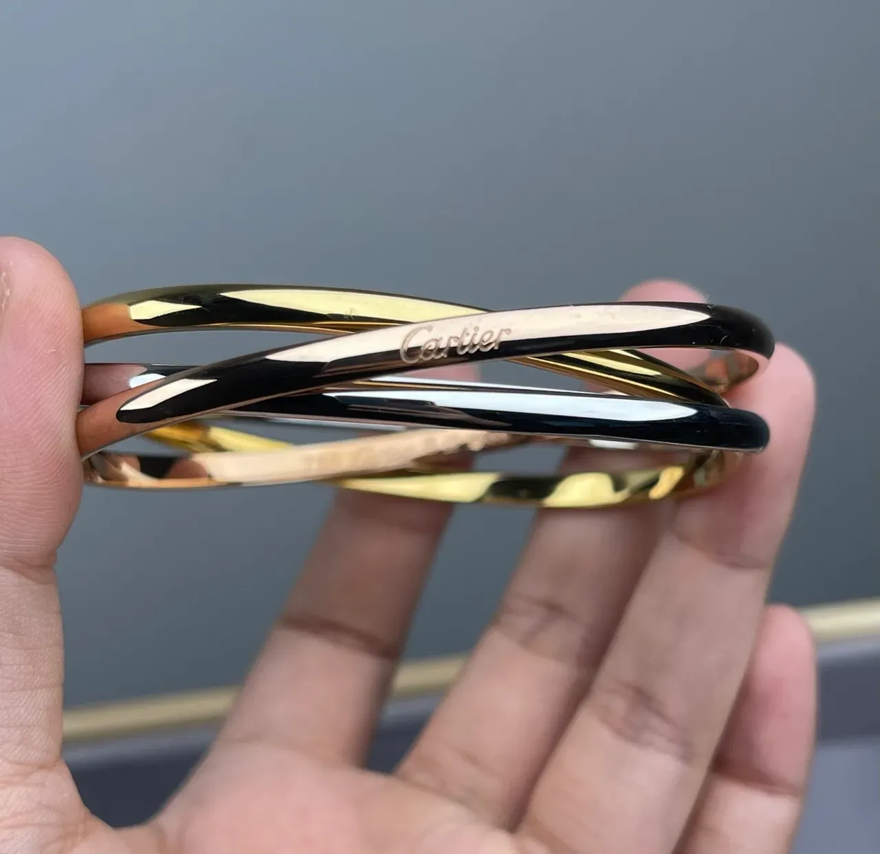 Cartier Trinity Triple-Band Interlocking Polished Multi-Gold Bracelet 5