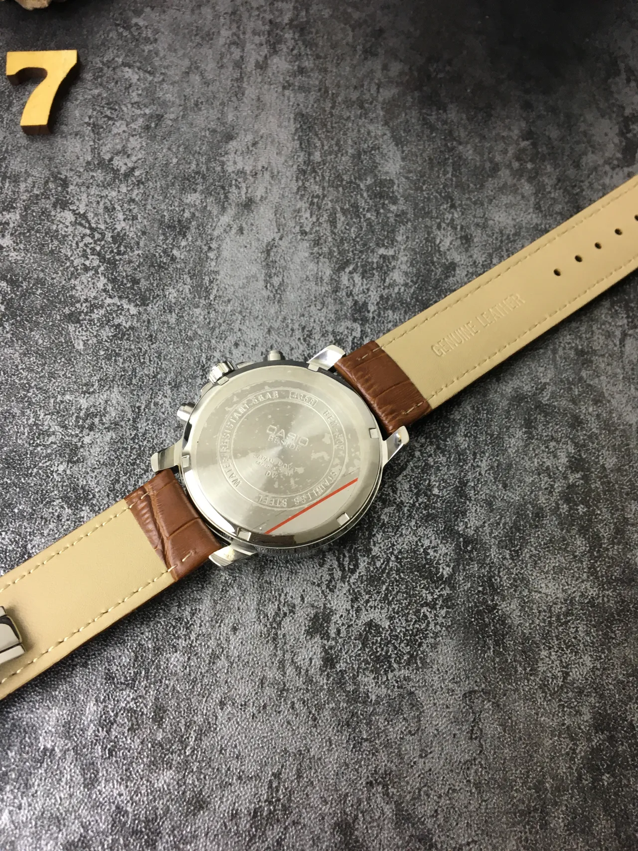 Casio Beside Chronograph Black Dial Brown Leather Strap Quartz Watch 4