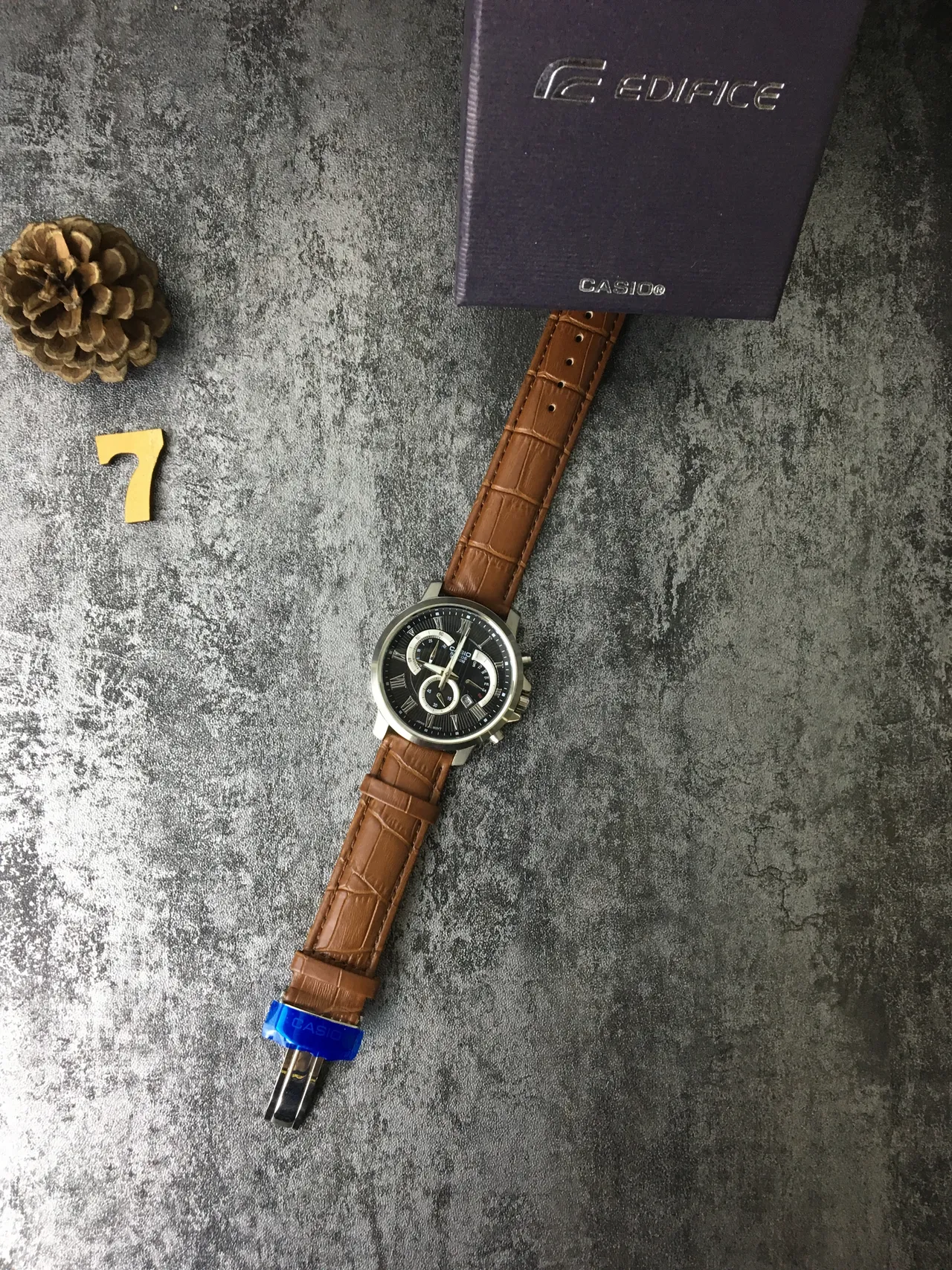 Casio Beside Chronograph Black Dial Brown Leather Strap Quartz Watch 6