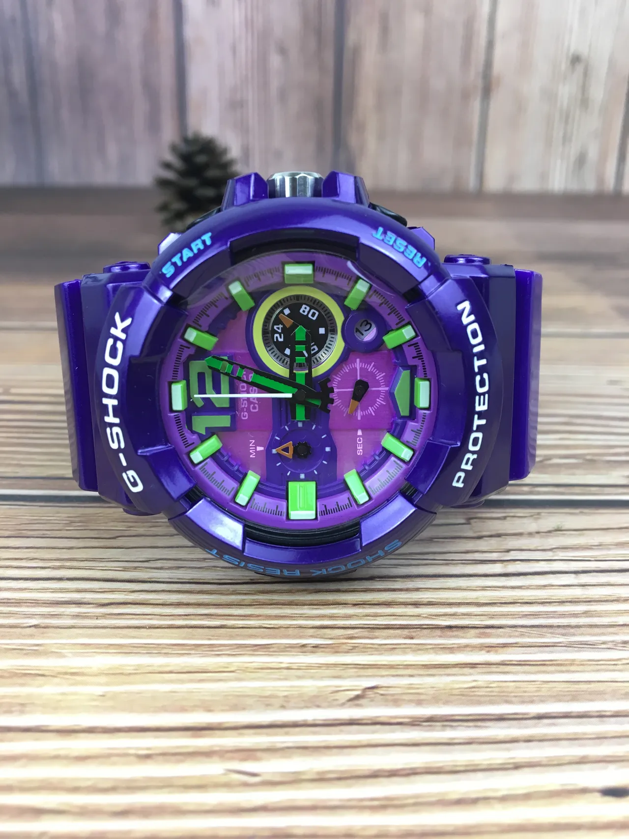 Casio G-Shock GA-100 Purple and Lime Green Sports Watch 2