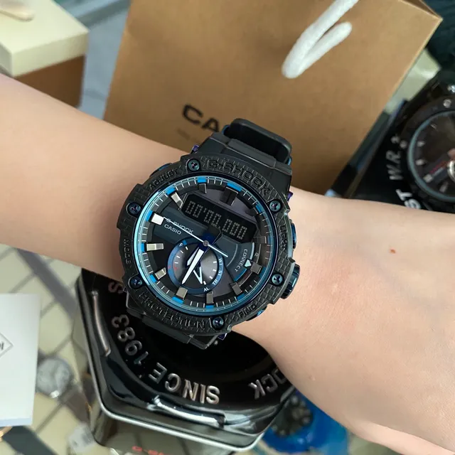Casio G-Shock GA-2100 Black Blue Hexagonal Case Analog-Digital Hybrid Watch 3