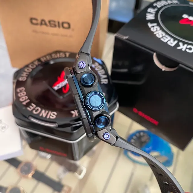 Casio G-Shock GA-2100 Black Blue Hexagonal Case Analog-Digital Hybrid Watch 5