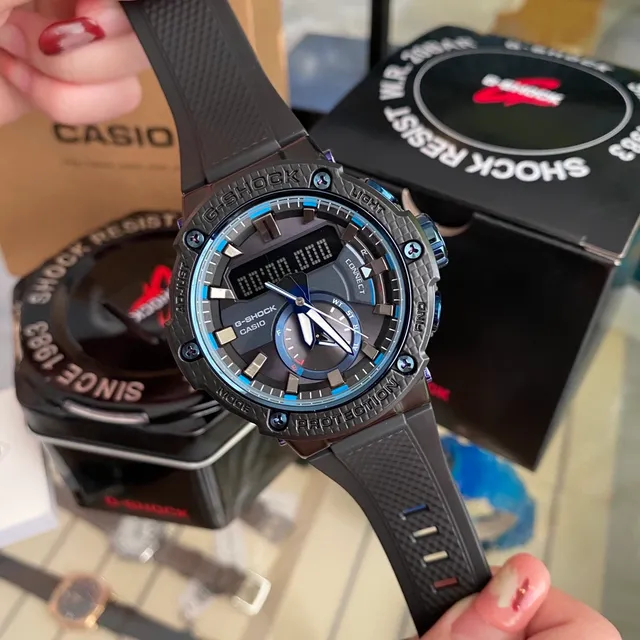 Casio G-Shock GA-2100 Black Blue Hexagonal Case Analog-Digital Hybrid Watch 6
