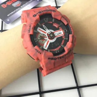 Casio Rojo Negro Resina Carcasa Marmoleada Híbrido Analógico-Digital Reloj