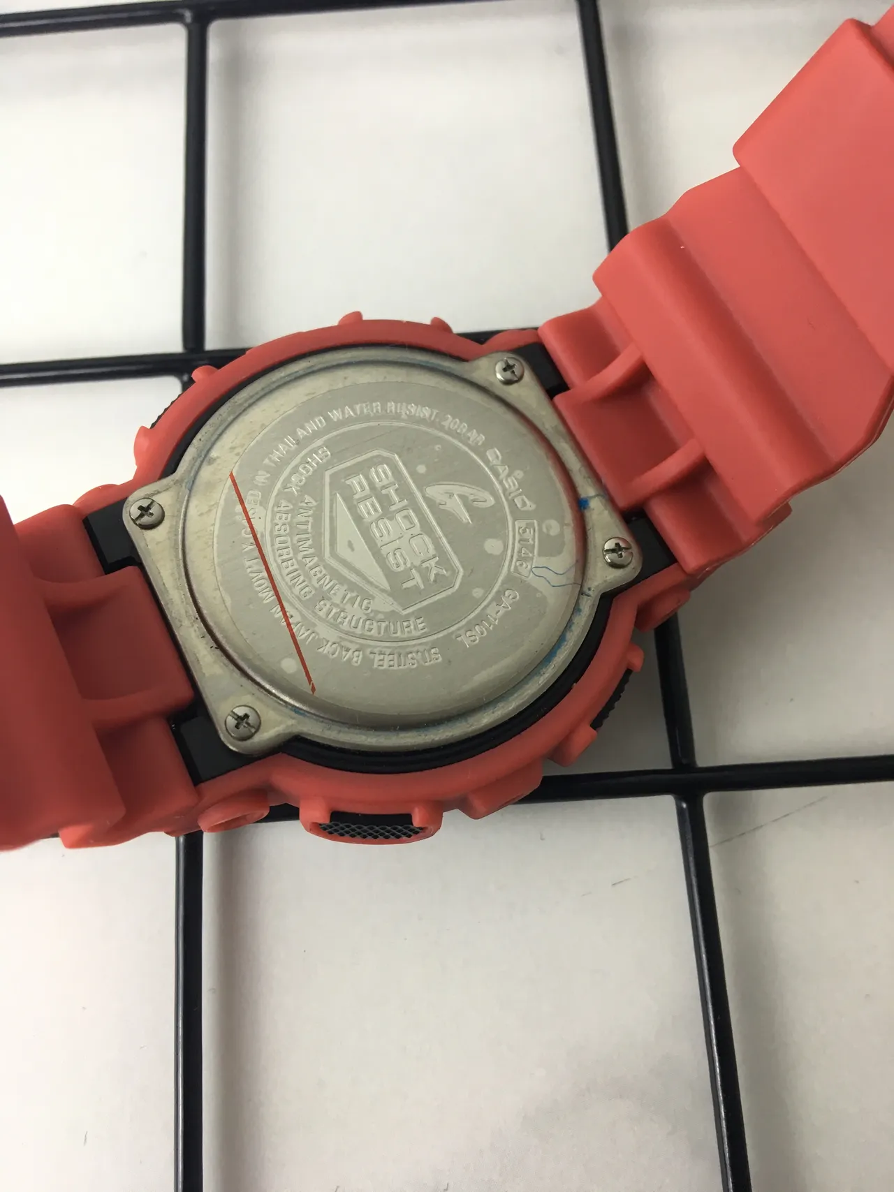 Casio Red Black Resin Marbled Case Analog-Digital Hybrid Watch 4