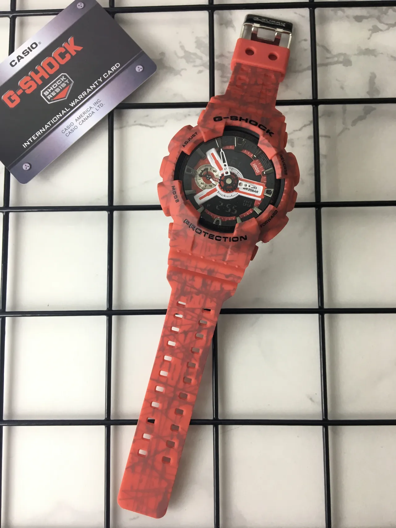 Casio Red Black Resin Marbled Case Analog-Digital Hybrid Watch 6