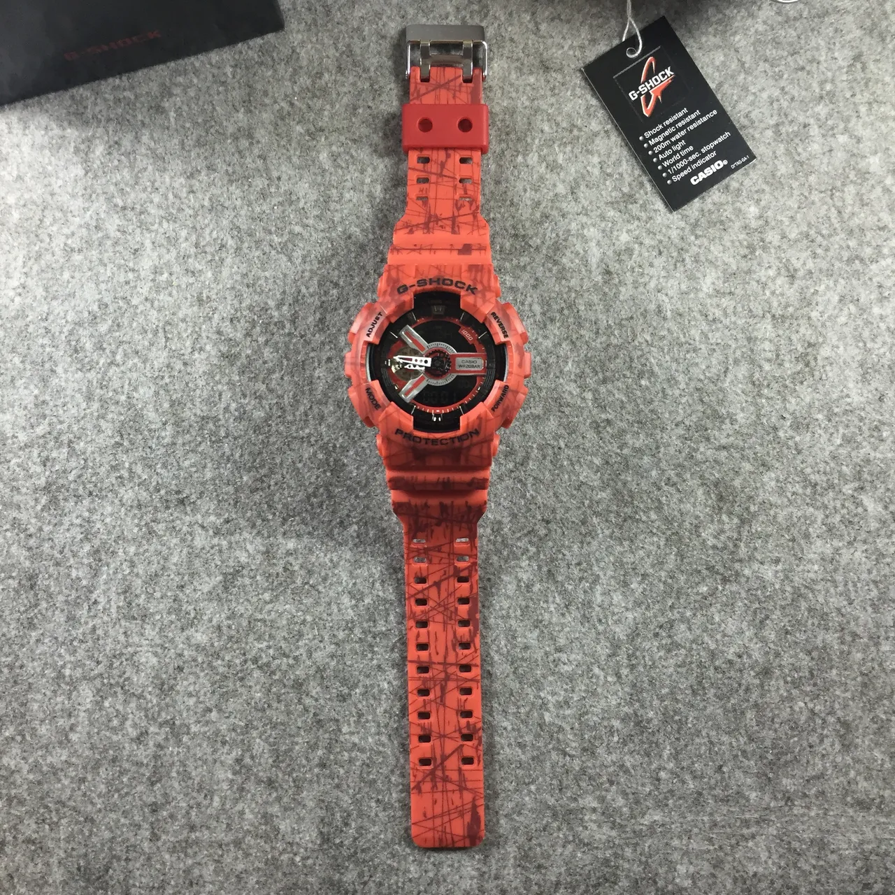 Casio Red Black Resin Marbled Case Analog-Digital Hybrid Watch 7