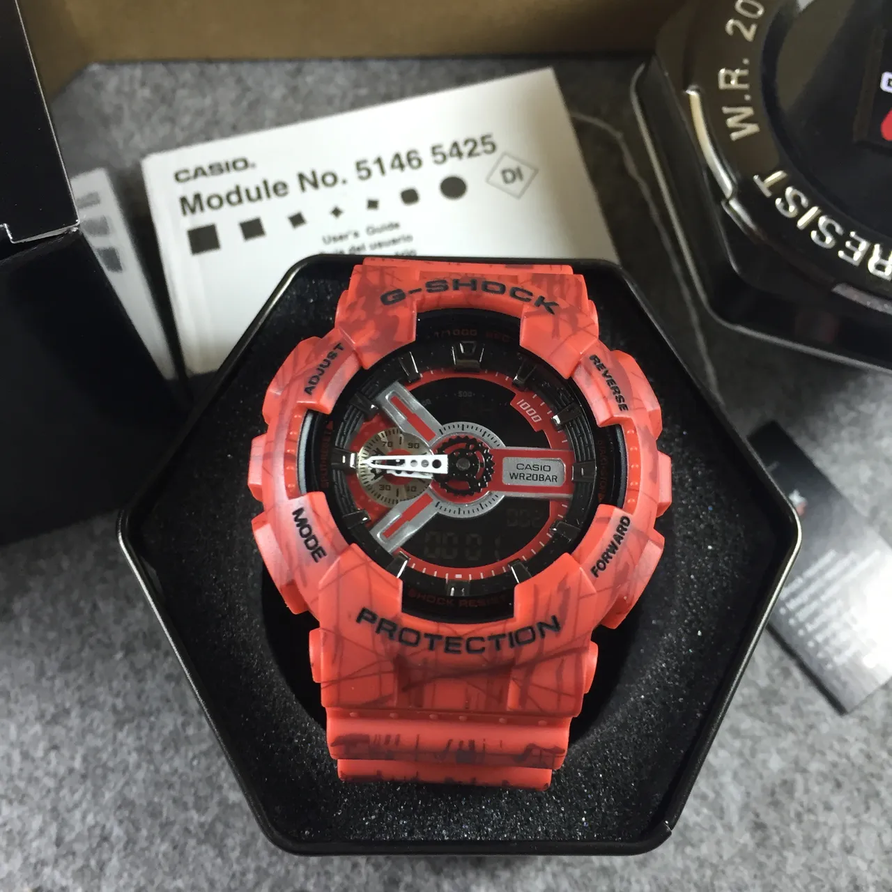 Casio Red Black Resin Marbled Case Analog-Digital Hybrid Watch 11