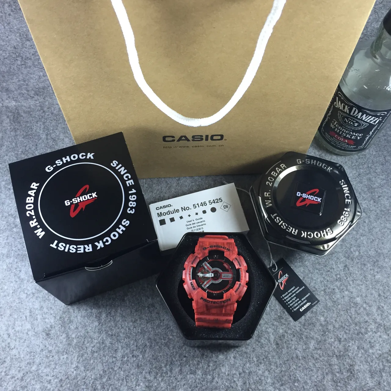 Casio Red Black Resin Marbled Case Analog-Digital Hybrid Watch 12
