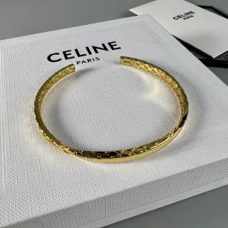 Celine Gold Open Cuff Textured Geometric Weave Bracelet