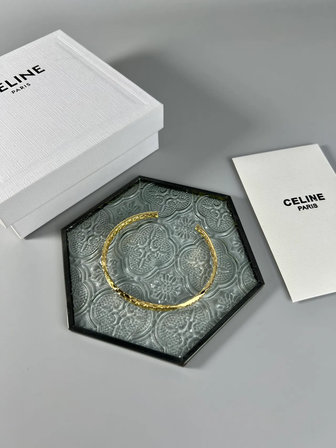 Celine Gold Open Cuff Textured Geometric Weave Bracelet 3