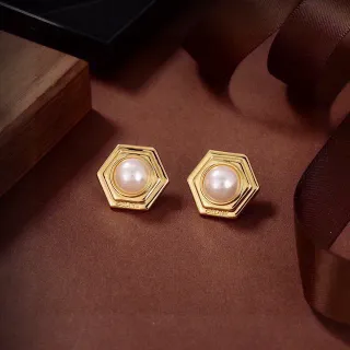 Celine Hexagonal Pearl Stud Earrings