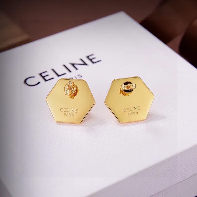 Celine Hexagonal Pearl Stud Earrings 4